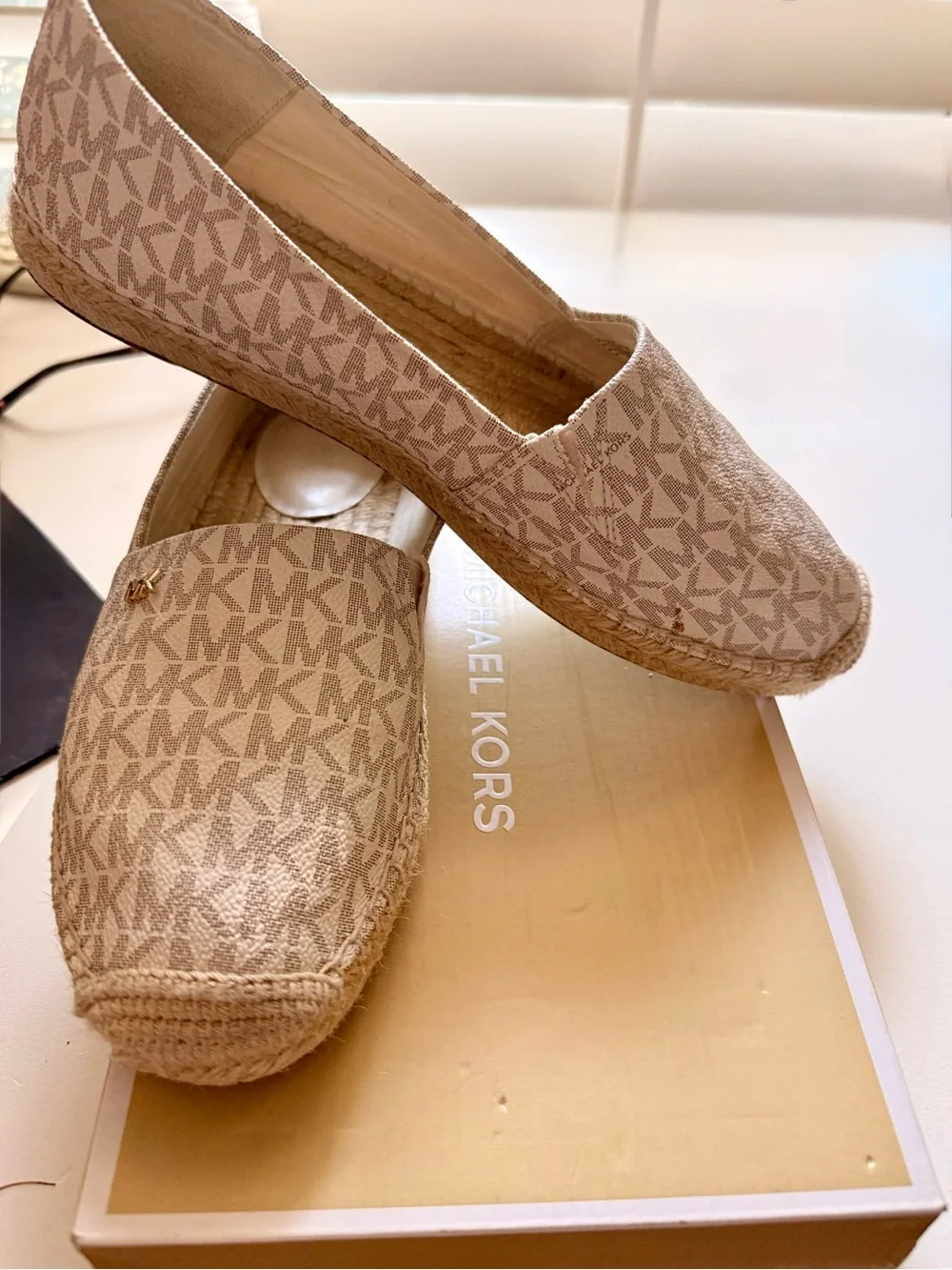 Michael Kors Neutral Beige Logo Espadrille Slip-Ons